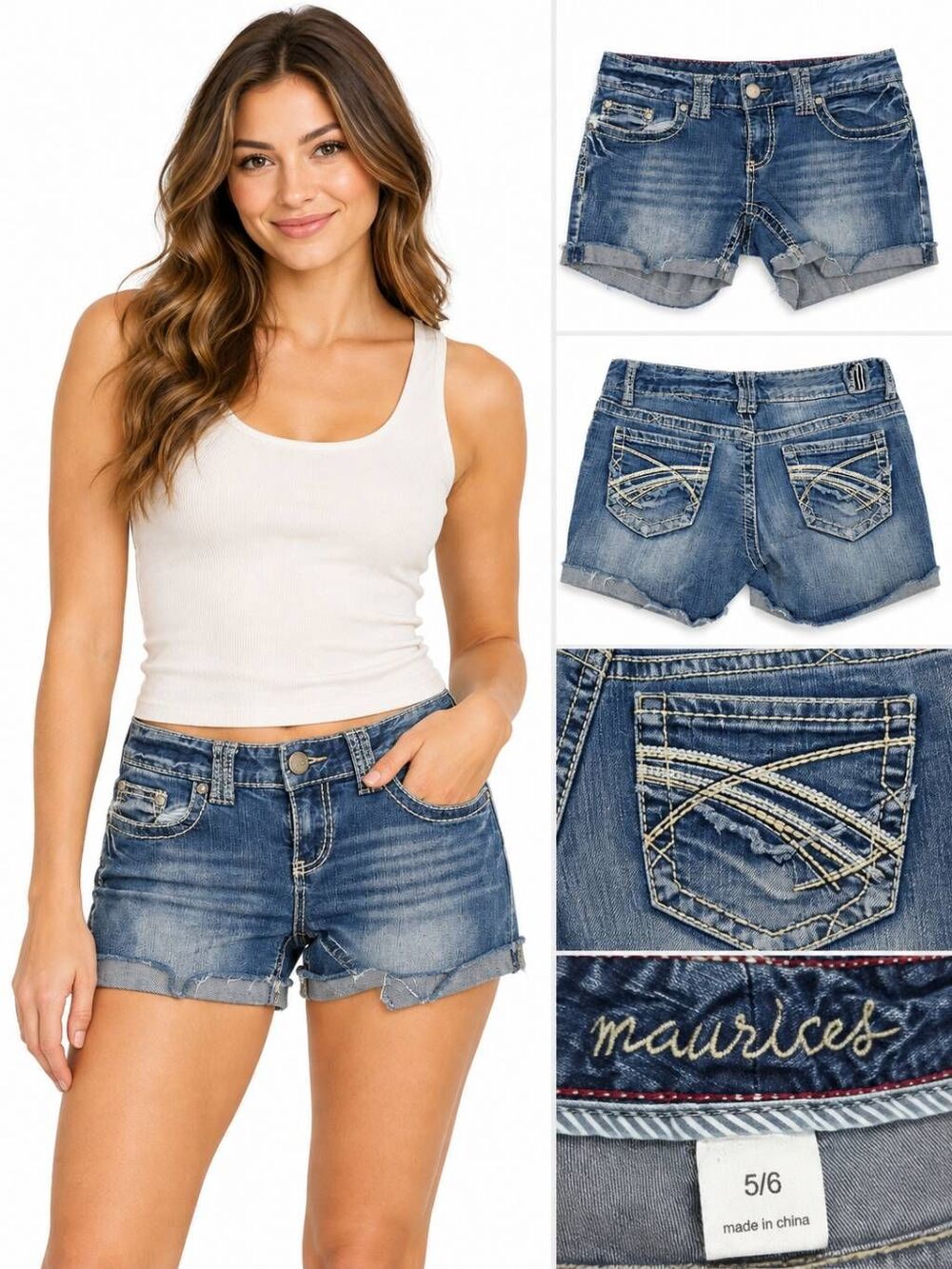 Maurices Denim Shorts Womens 5/6 Cuffed Distressed